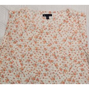 GAP Floral Print women S Sleeveless peach Blouse Pocket Casual Cute‎ Women's S